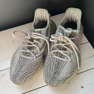 Yeezy Gray and Blue Athletic Shoes with Boost Midsole